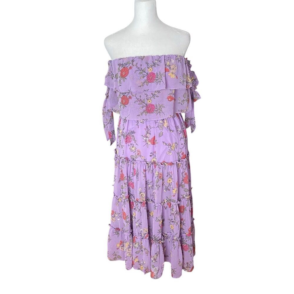 Shero Small Midi Dress Long Flowy Floral Purple Off the Shoulder Lavender